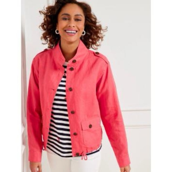 Talbots Jackets & Blazers - Talbots Women’s 100% Linen Pink Drawstring Button Jacket - Size Medium